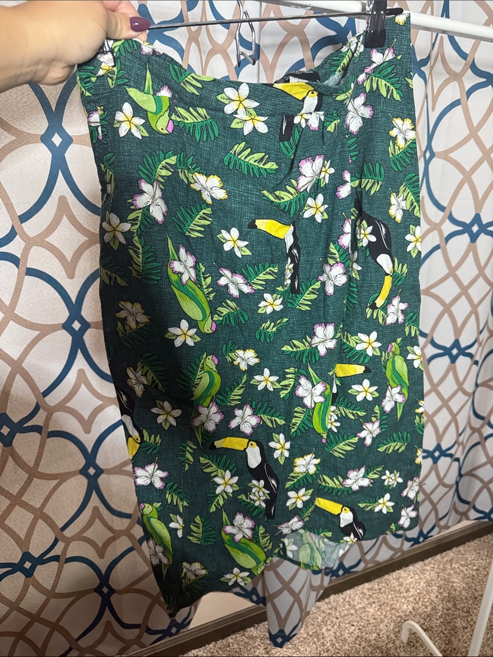 Collectif Tropical Green Floral & Toucan Print Women's Skirt